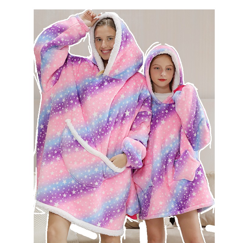 Family Hoodie Oversized Homewear Fleece Warm Sherpa Blanket Girls Thick Sleepwear, If You Need Two Sweatshirt, Please Order Two