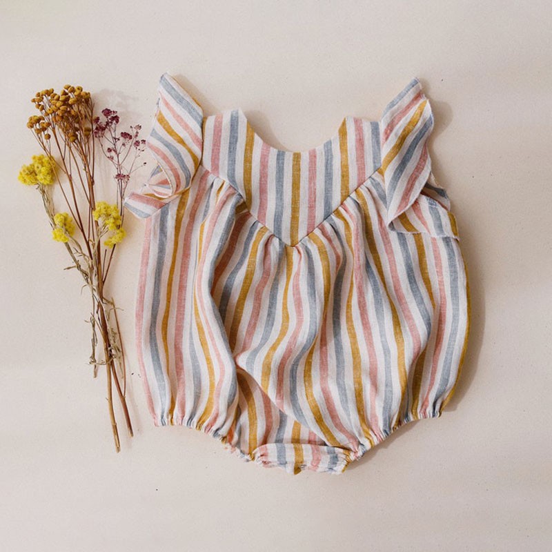 Baby Girls Summer Rompers 0-24 Months Striped Sleeveless One-piece Newborn Baby Clothes Cotton Linen Clothes Baby Girl Outfit