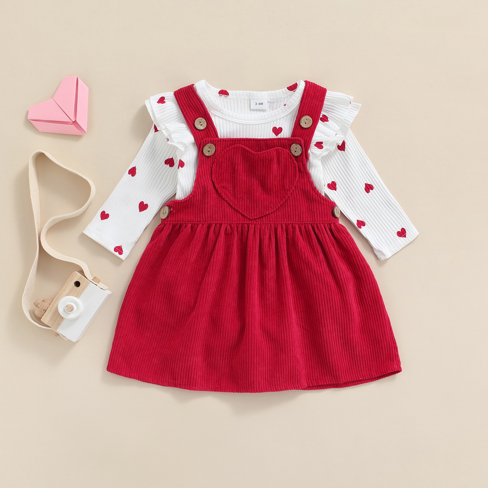 Ma & Baby 0-24M Valentine's Day Newborn Infant Baby Girls Clothes Set Heart Print Romper Corduroy Starp Spring Dresses Outfits D95