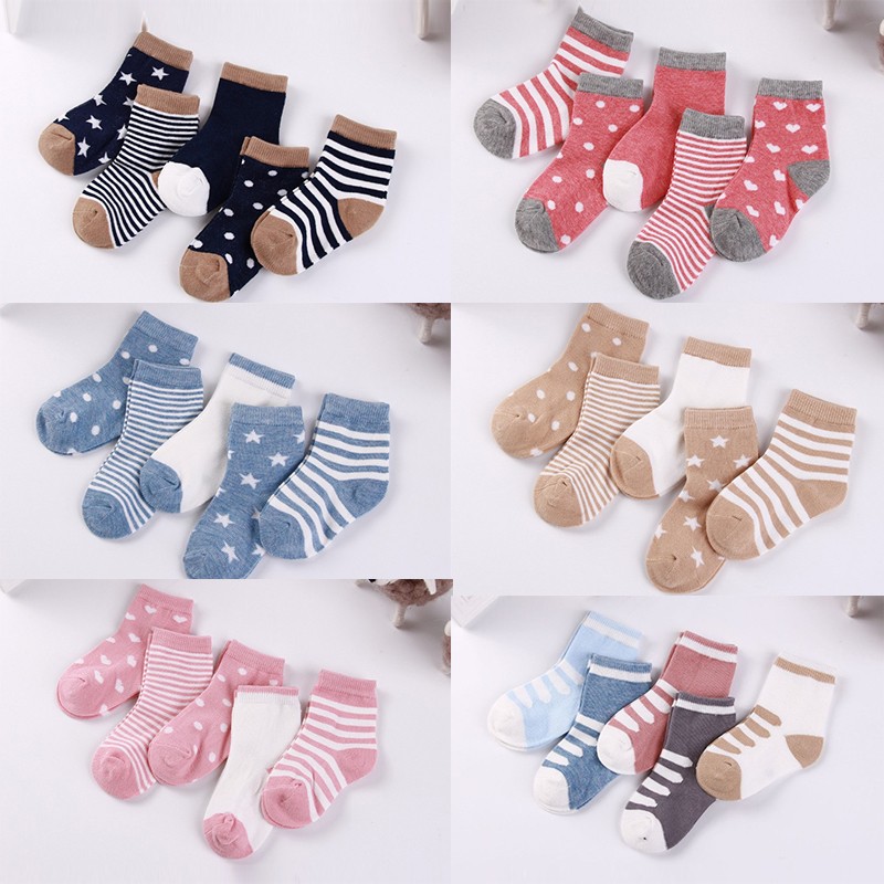 5pairs/lot 0 to 6 Years Kids Soft Cotton Socks Boy Girl Baby Cute Cartoon Warm Stripe Dots Fashion School Socks Autumn Spring