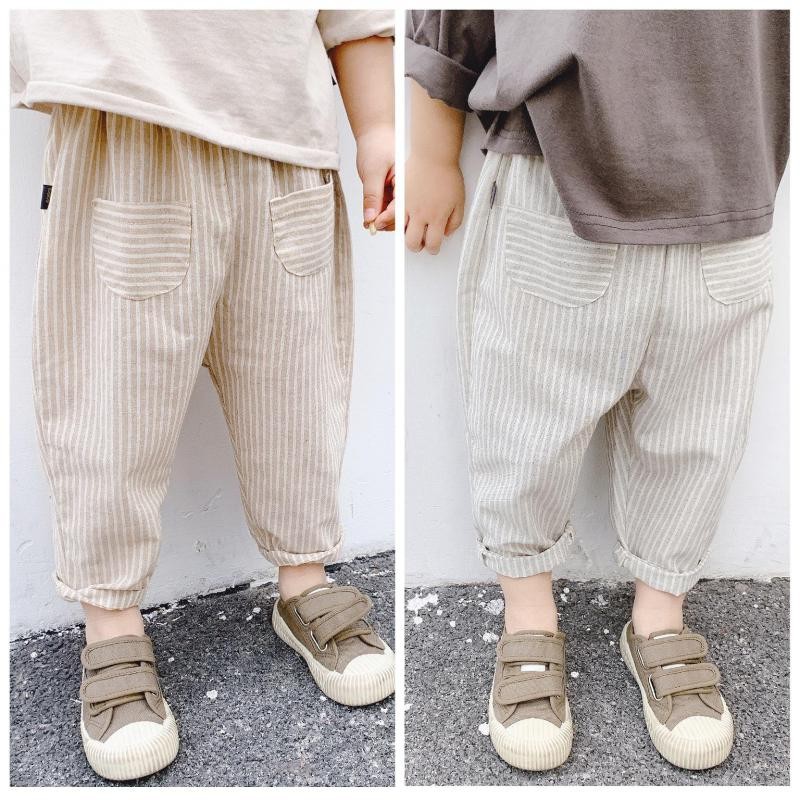 Children's Striped Cotton Pocket Pants Pure Color Casual Sarl Pants Spring-Autumn 2020