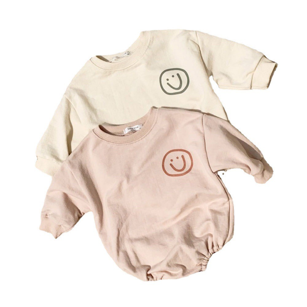 2021 New Baby Cotton Bib Simple Smiley Print Boys Clothes Infant Girl Long Sleeve Loose Jumpsuit Newborn Autumn Clothes