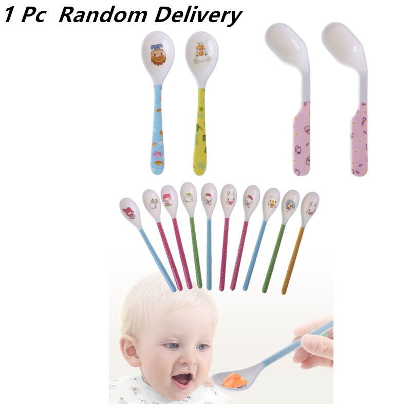 1pc Baby Spoon Straight Head Feeding Training Cutlery Flatware Tableware Infant Children Kids Safe Feeder Learning Supplies