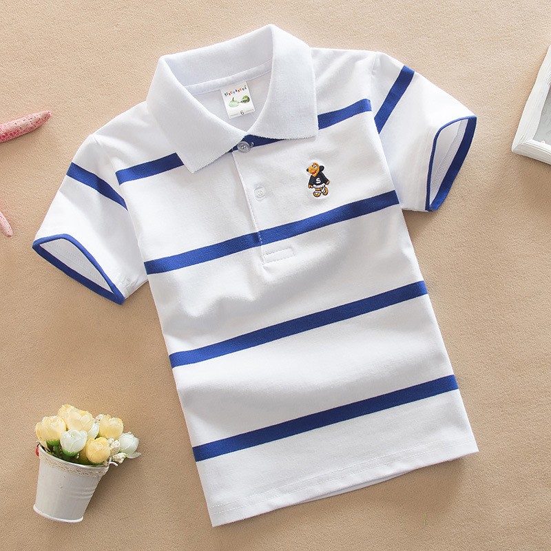 Jargazol T-shirt Children's Clothing Turn-down Collar T-shirt Summer Baby Boys Striped Color Baby Clothes