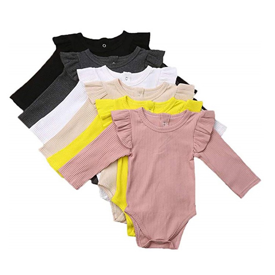 Baby Girls Ruffles Short Clothes Newborn 0-2 Years Baby Girls Long Sleeve Jumpsuit Baby Clothes