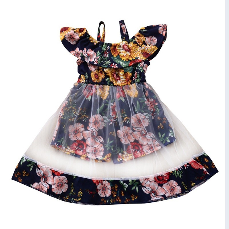 Toddler Kids Vestidos Baby Costume Girl Dress Summer Clothes Floral Mesh Tulle Princess Dress Boho Girls Sukienki Girl Dress