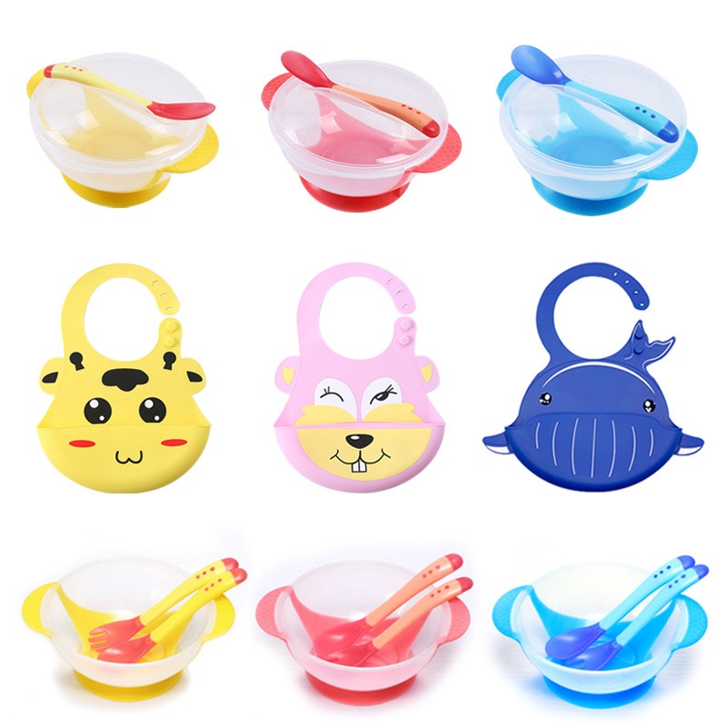 Baby Dish Set Training Bowl Spoon Cutlery Set Dinner Bowl Learning Dishes With Suction Cup Children Training Dinnerware