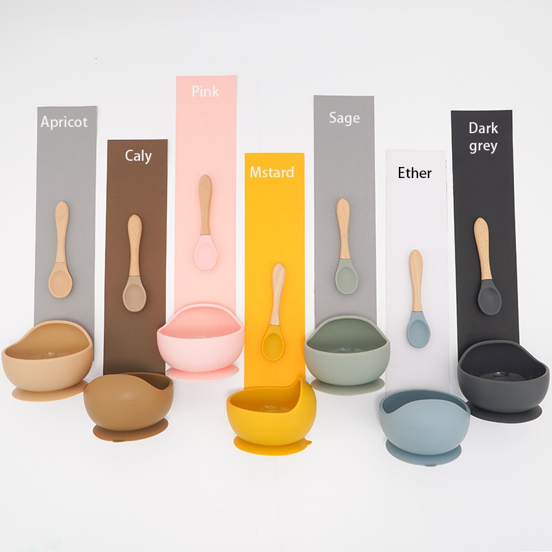 New Colors Feeding Set Food Grade Silicone Baby Dish Set Non-silp Suction Bowl Spoon Kids Dinnerware BPA Free Tableware Dropship