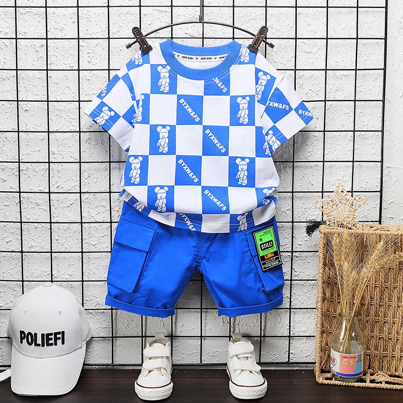 Baby Boys Casual Clothes Infant Fashion Outfits New Summer Toddler Square Print T-shirt Shorts 2pcs Sets For Kids Girls Clothes