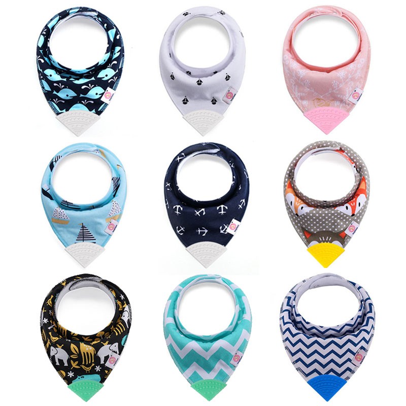 Baby Bibs With Teether Baby Stuff Triangle Bib Silicone Baby Scarf Cotton Drooling Cloth Towel Burp Feeding Infant Towel