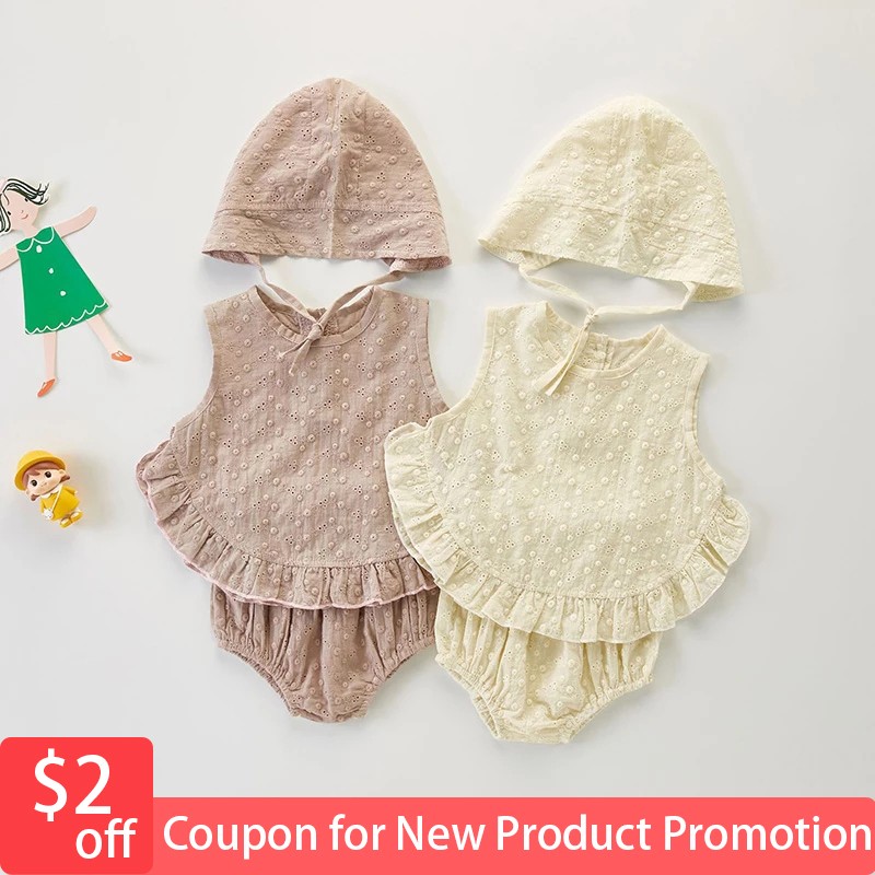 MILANCEL 2022 summer baby clothes set embroidery girls tops and blommer cute hats 3pcs baby suits