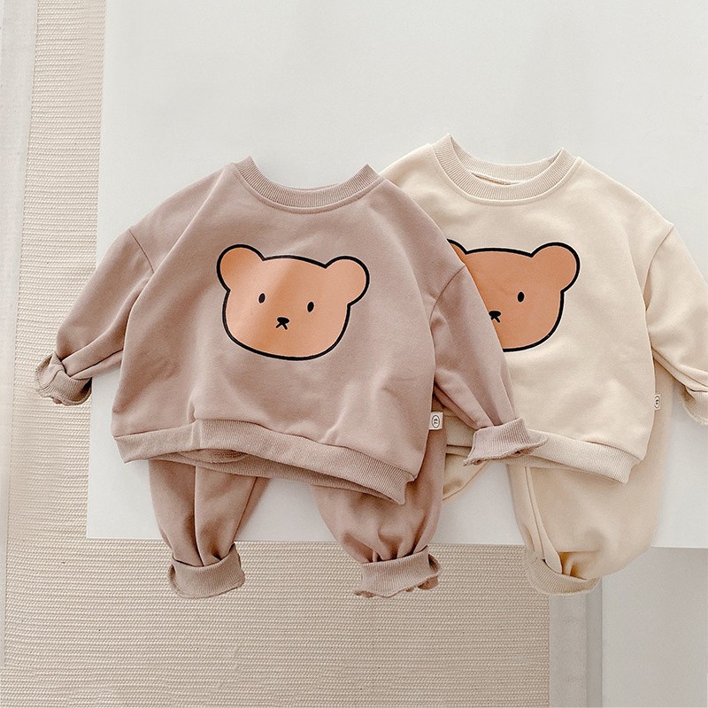 Children Spring Clothes Set Cute Bear Baby Boy Girl Soft Cotton Tops Pants 2pcs Toddler Kids Clothes