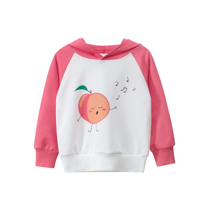 Brand New Children's Clothing Spring Girls Loose Hooded Long Sleeve Sweatshirt Cartoon Apple Kids Hoodies Pullover Tops