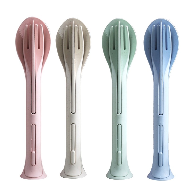 3 in 1 spoon fork knife cutlery wheat straw cutlery set infant feeding baby boy infant dinnerware portable travel