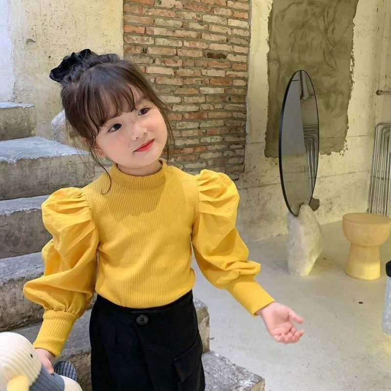 Girls Knitwear Sweater Knitted Sweatshirts Children Fashion Clothing Streetwear Ins Puff Sleeve Kids Clothes