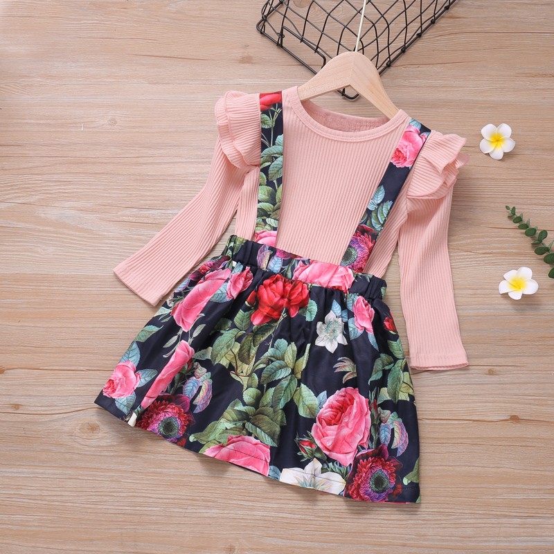 Spring Blouse + Flower Suspender Skirt 2pcs Toddlers Girl Newborn Baby Clothing Sets