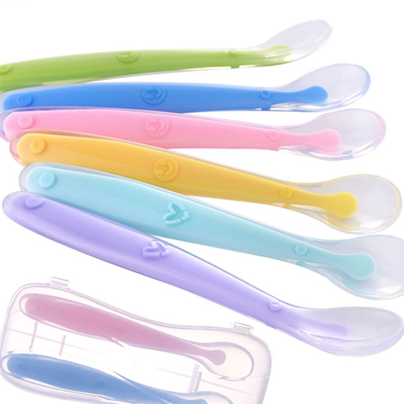 Baby Soft Spoon Silicone Food Grade Baby Feeding Spoons Safety Candy Color Tableware Infant Learning Spoons Baby Supplies