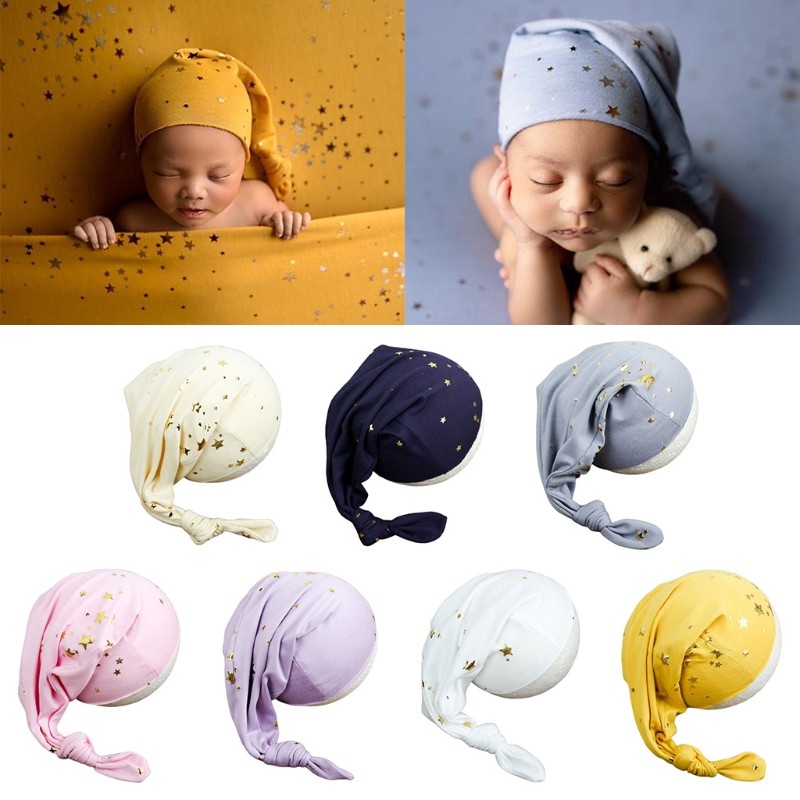 T5EC Baby Knot Tail Starry Sky Hat Newborn Photography Props Infant Beanies for Photo Shooting Posing