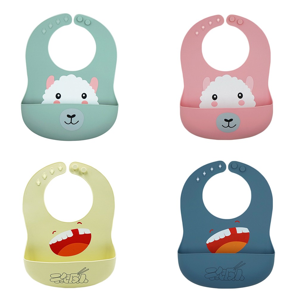 Security Cartoon Print Baby Bibs Boys Girls Bib Waterproof Soft Silicone Kids Burp Cloths Children Bib Feeding Bib With Pocket