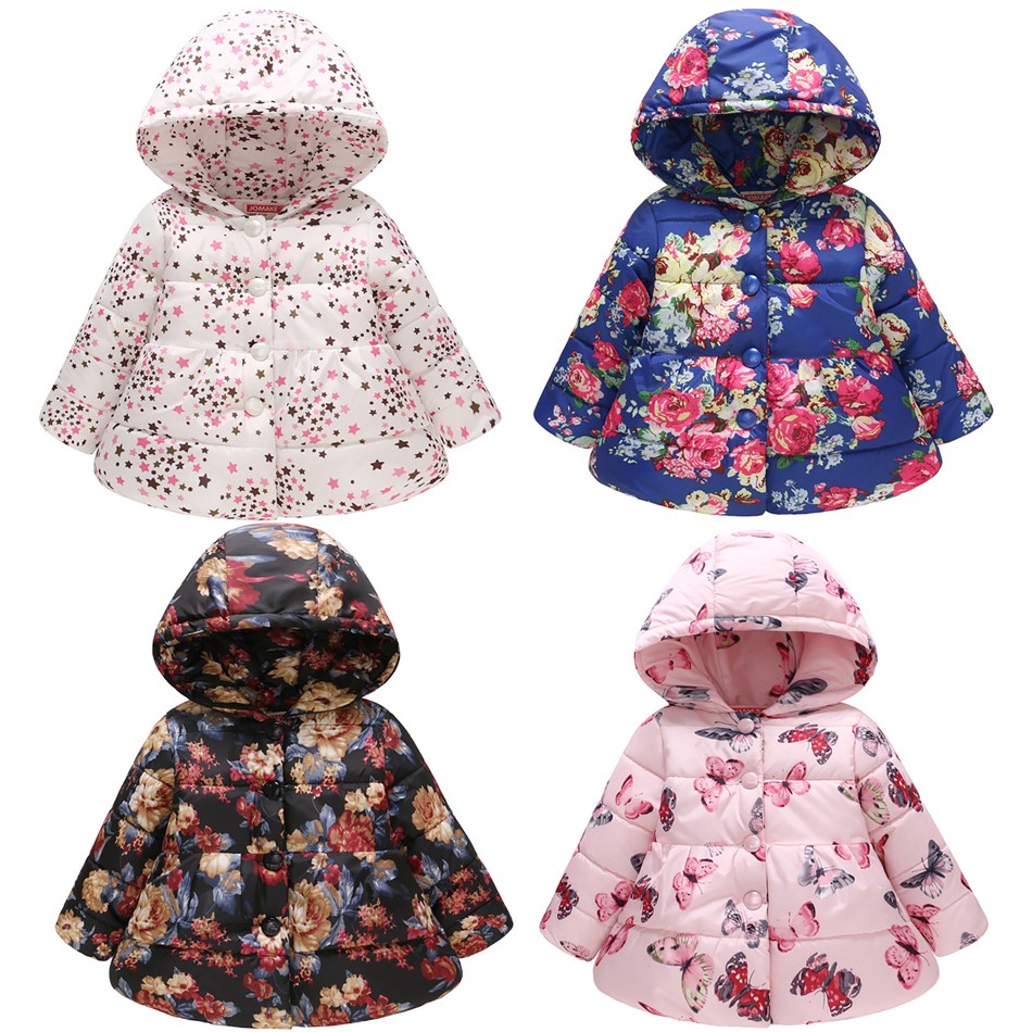 Baby Girls Boys Jackets Baby Clothes 2021 Autumn Kids Hooded Coats Winter Toddler Warm Snow Suit Baby Cotton Flower Outerwear