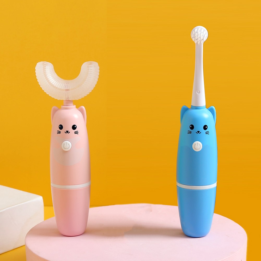 Automatic Ultrasonic Kids U Shape Vibration Silicone Electric Toothbrush Waterproof Children Toothbrush 2 Replaceable Heads