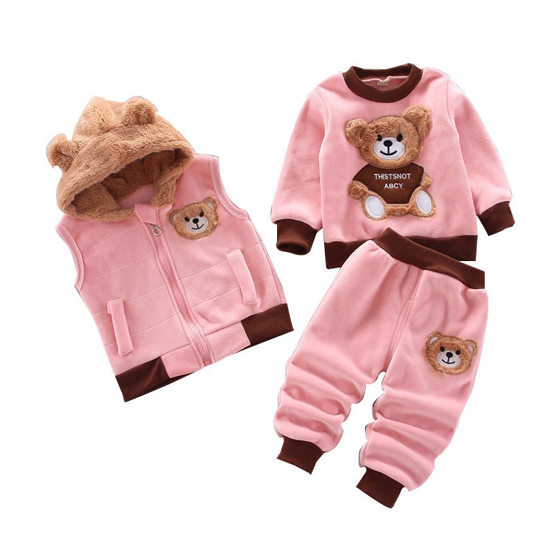 Baby Boys Girls Warm T-shirt Waistcoat Pants Set Infant Clothing Kids Overalls Tracksuit Children Tracksuit Toddler Clothe