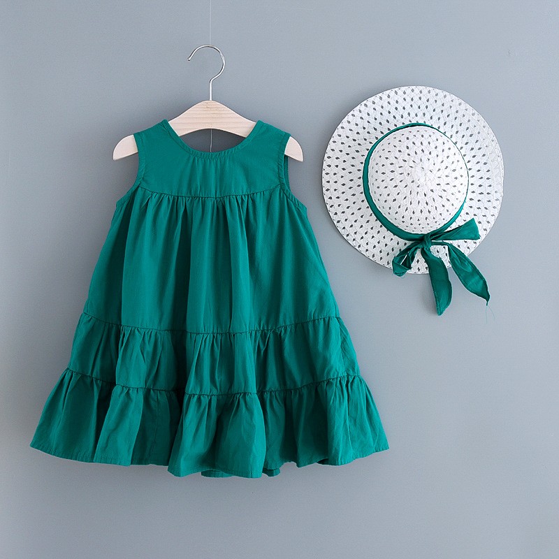 High Quality Kids Dresses For Girls Sleeveless Beach Dress With Hat Princess Party Dress Baby Girls Summer Clothes