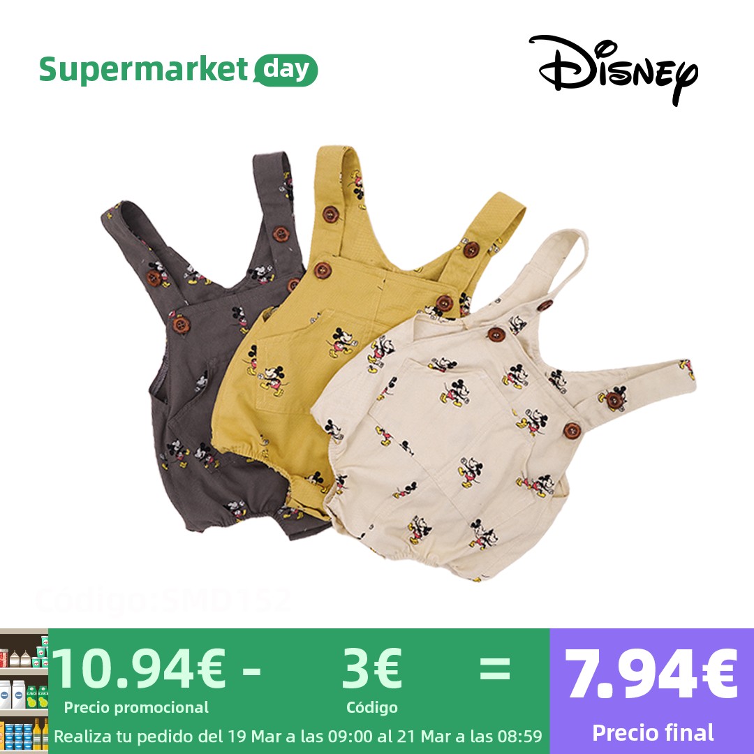 New Disney Newborn Romper Jumpsuit Mickey Mouse Sleeveless Boys Girls Infant Solid Button Casual Suspender Triangle Romper