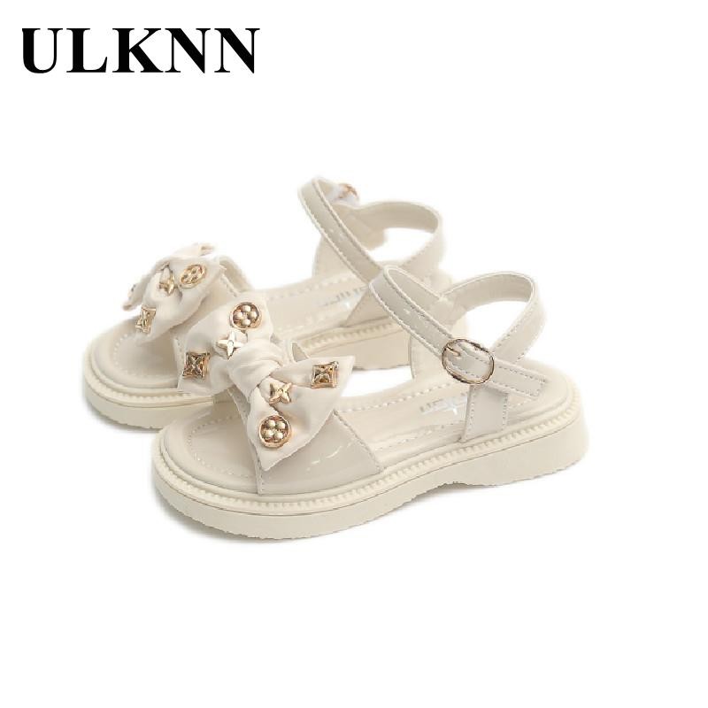 Girls Sandals Girls Bowknot Beach Shoes New Fashion 2022 Summer Children's Lovely Princess Flat White Sandals 2777