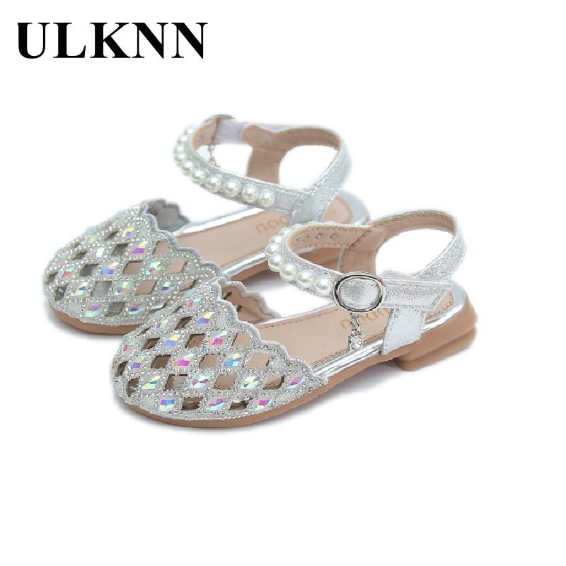 Baby Girls Sandals Hollow Party Sandals Summer 2022 Fashion Pearl Princess Shoes Bow Rhinestone Single Kids Sandals Q329