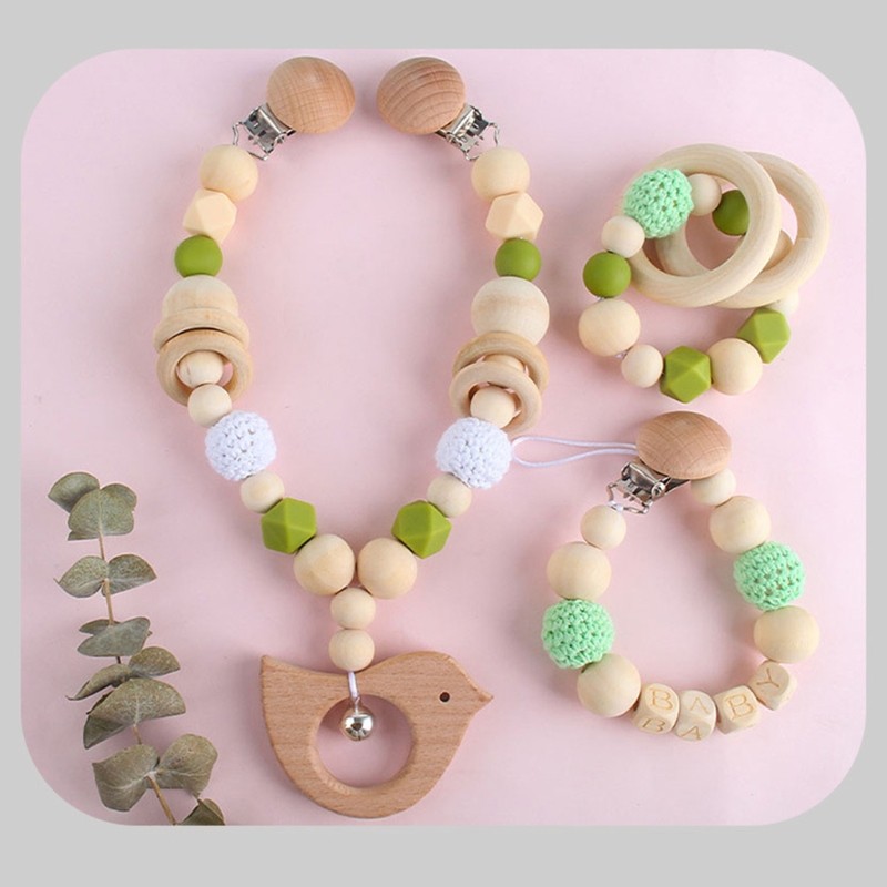 Teether Teething Pendant Clip Hanging Plush Car Pacifier Chain Pram Mobile Wooden Rattle Nursing Molar Infant Soother