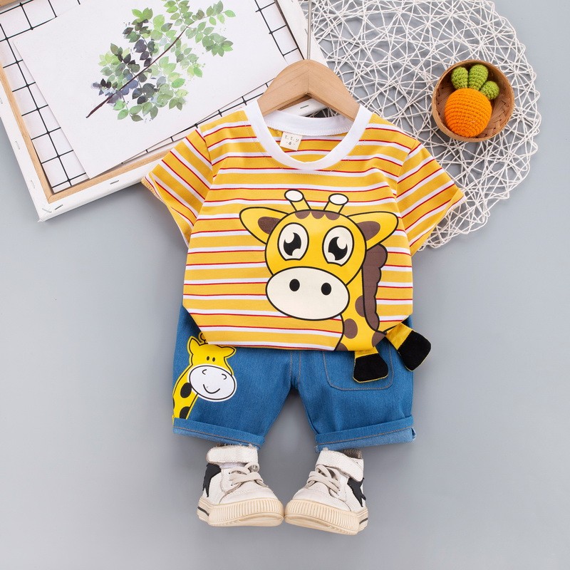 Summer Children Cotton Baby Boy Girl Clothes Cartoon Giraffe T Shirts Shorts 2pcs/set Infant Kids Fashion Toddler Tracksuits