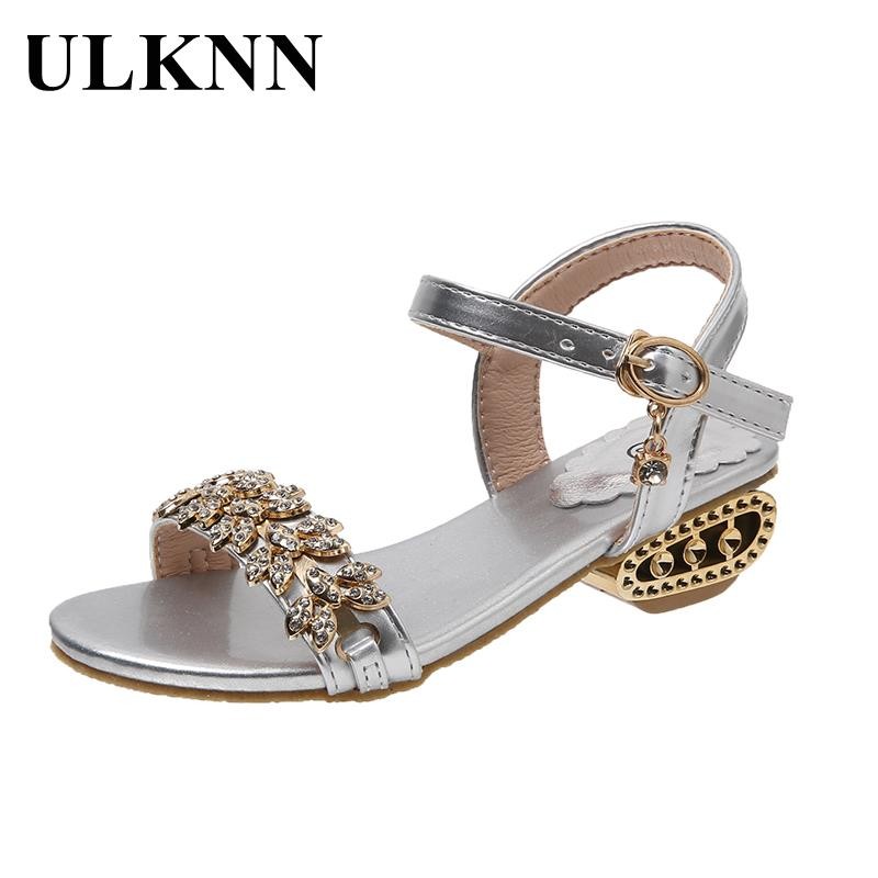 New Girl Roman Sandals Children 2022 Rhinestone Silver Buckle Baby Shoes With Low Peep Toe Sandal Shoes Children Birthday Gift