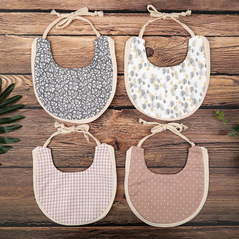 New Infant Baby Girl Boy Bib Baby Boy Dinner Feeding Tassel Double Deck Cotton Linen Burp Cloths Saliva Towel