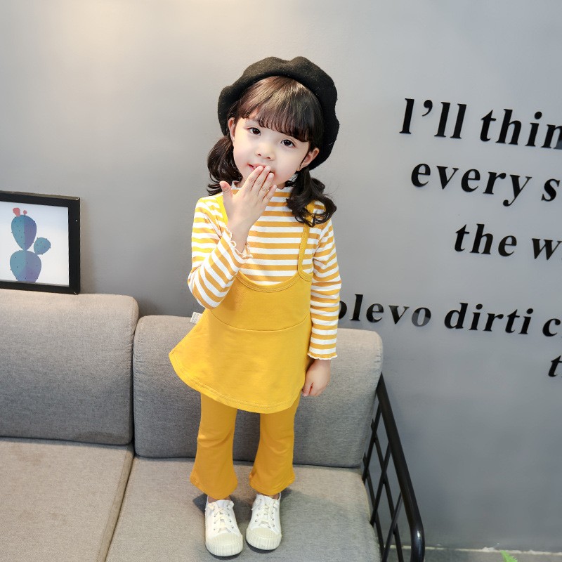 Toddler Girl Clothes Set Kids 2022 Fashion Infant Spring Autumn 2pcs Outfit Striped Fake Two Tops+Wide Leg Pants Baby Tracksuits