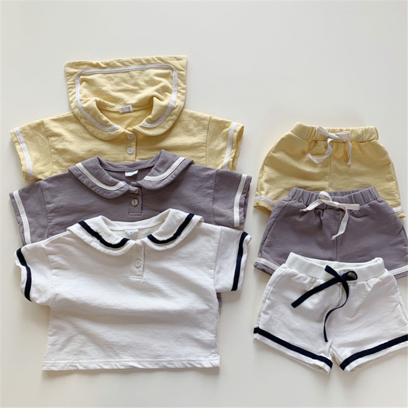 Fashion Baby Boys Girls Clothes Set for Summer Preppy Style Kids Casual Short Sleeve Top + Shorts 2pcs Baby Clothes for 0-4Y