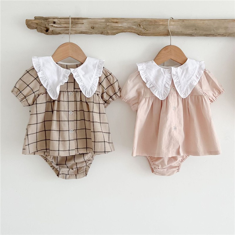 Summer Baby Girls Clothes Infant Girls Suit Baby Girls Short Sleeve Blouse Tops + Bloomer 2pcs Fashion Kids Clothes