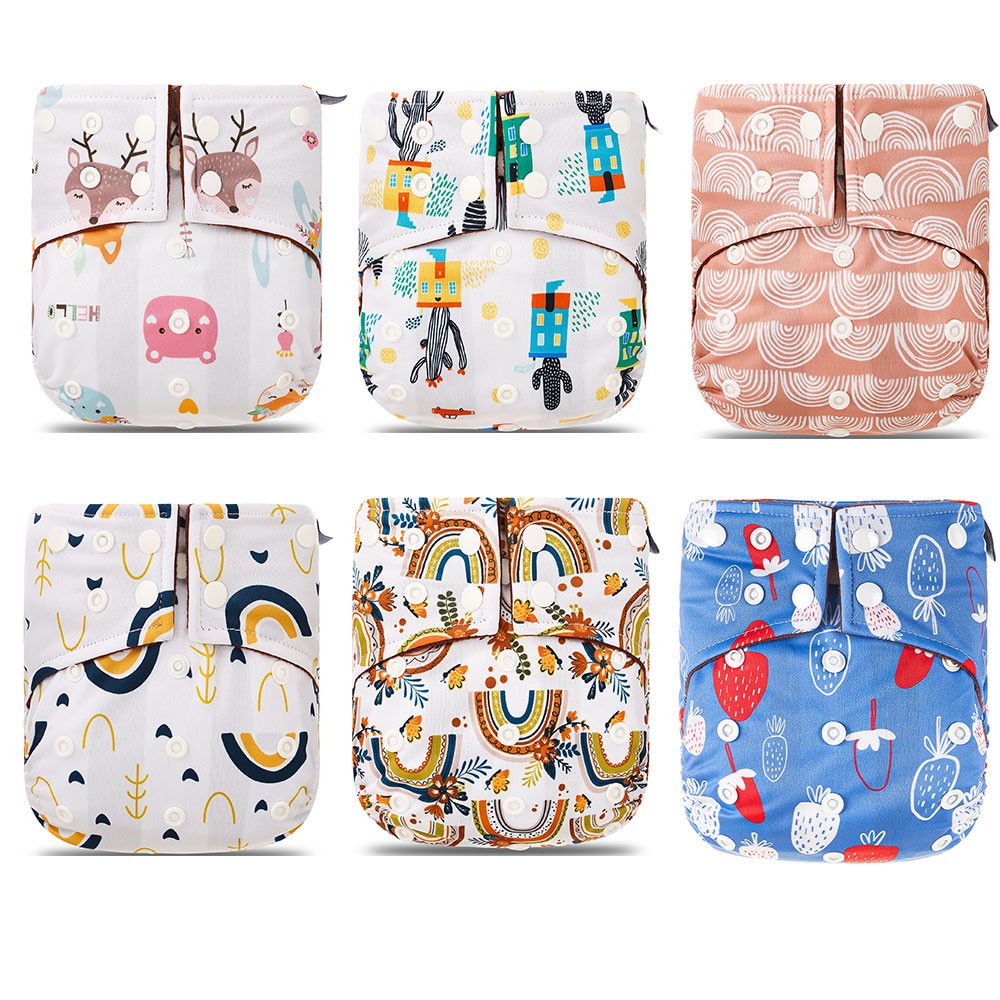 Elinfant 10pcs/set Baby Cloth Diaper Adjustable Prints Coffee Fleece Inner Waterproof Washable Pocket Diaper