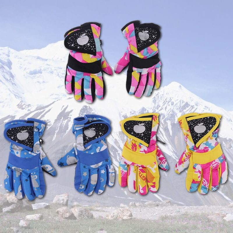 Snowboarding Gloves Winter Waterproof Warm Gloves Kids Full Finger Gloves Strap For Sports Skiing Cycling