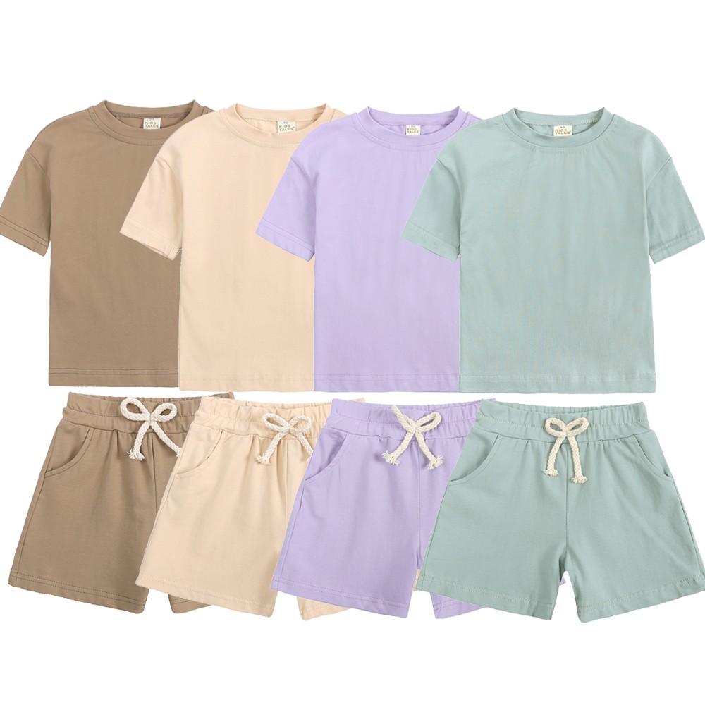 New 2pcs Summer Novelty Baby Boy Sports Outfits Clothes Sets Girls Clothes Solid Top T-shirt Shorts Children Tracksuit For Kids