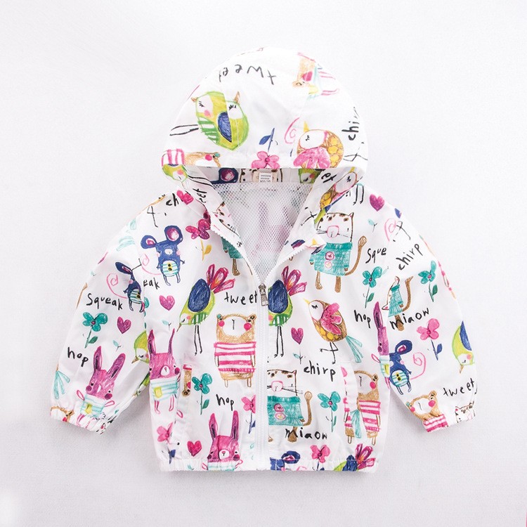 Autumn girls hooded graffiti jacket 2022 middle and small new coat children's windbreaker Korean version casual cartoon jacket