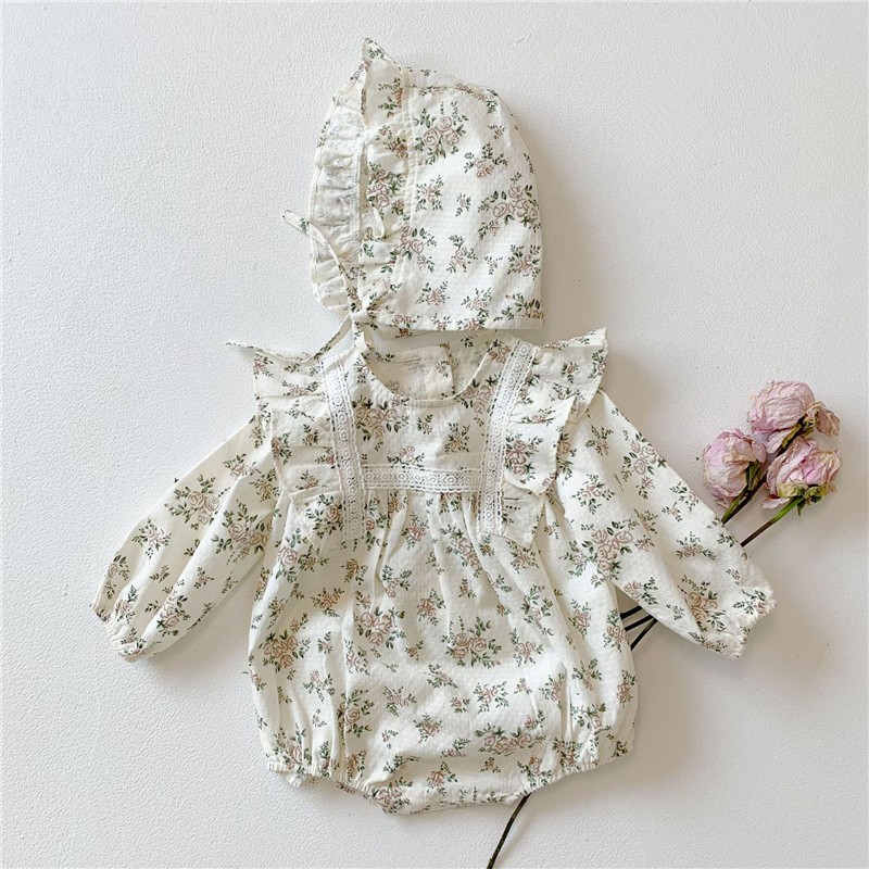 Floral Newborn Infant Baby Girls Romper Hat Cotton Long Sleeve Baby Rompers Newborn onabiece Fashion Baby Clothes for 0-2Y