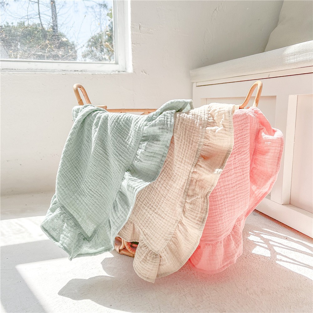 Muslin Swaddle Blanket Baby Stuff for Newborns Cotton Bedding Stroller Blankets Diaper Cover Soft Ruffle Edge Children Accessories