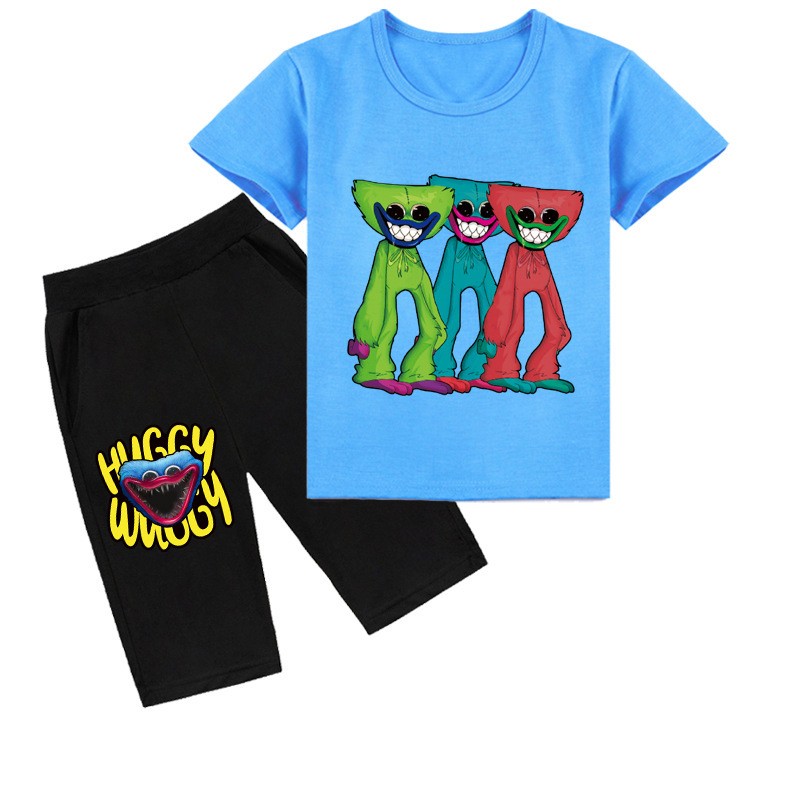 Children Poppy Playtime Tshirt Kids Game Horror Huggie Wugy Clothes Boy Short Sleeve T-shirt + Pants 2pcs Set Baby Girl Outfit