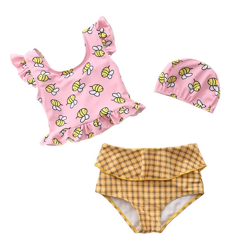 Happyflute Toddler Baby Girls Swimwear 2pcs Girls Swimwear With Cap Children Swimwear Kids Beach Wear