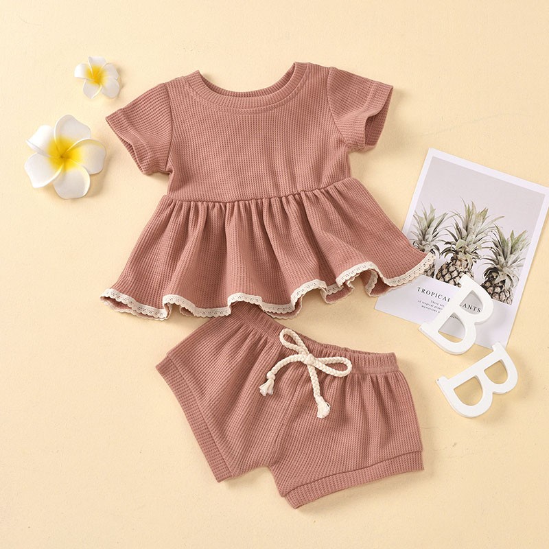 MILANCEL 2022 summer baby set baby girl solid color o-neck short-sleeved shorts suit infant clothing