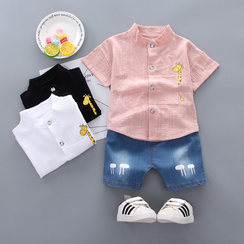 Summer Infant Boys Clothes Set Toddler Girls Cartoon giraffe print T-shirt+Shorts Kids Casual Outfits Baby Cotton Clothing