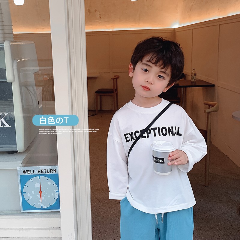 Ivan Yiwan children's clothing 2022 boy's versatile white T-shirt children's spring comfortable long-sleeved underwear fashion