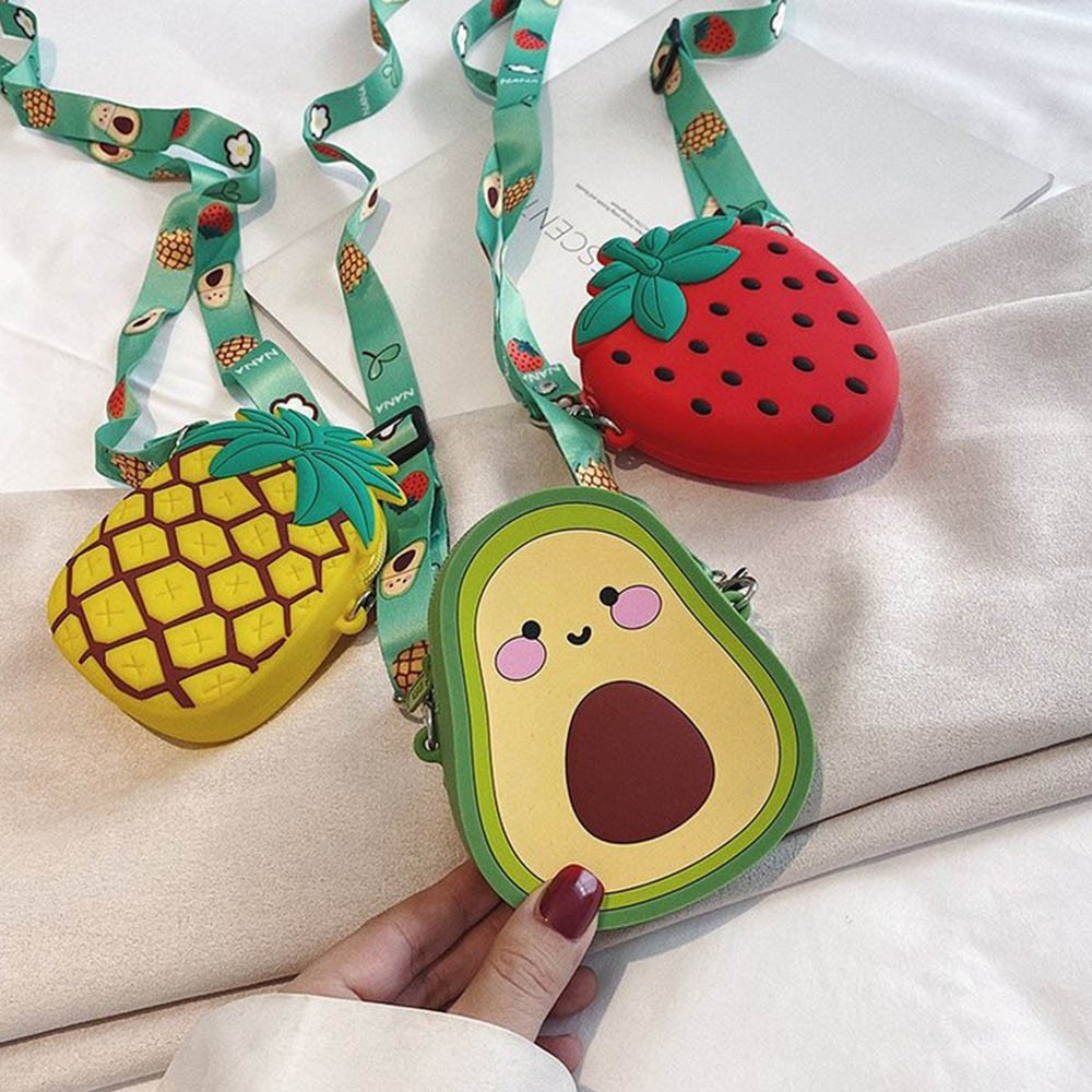 Cute Zipper Purse Backpack Silica Gel Kids Handbags For Girls Casual Toddler Boy Backpack Fruit Pattern Messenger Bag