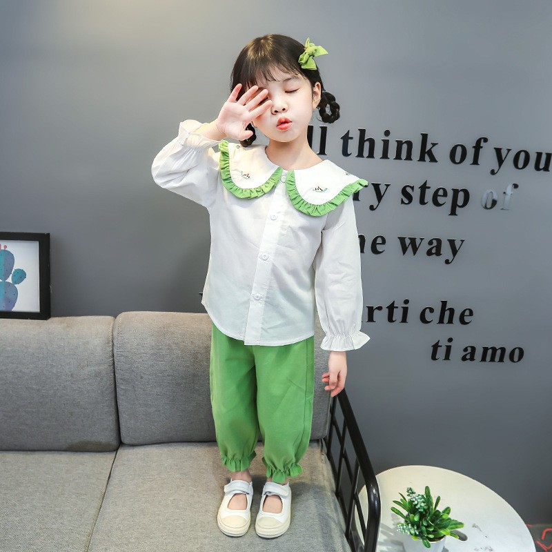 Baby Girl Clothes Sets Toddler 2022 Fashion Infant Spring Autumn 2pcs Sweet Clothes Solid Doll Collar Shirt+Pants Baby Tracksuit